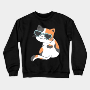 cute funny kitty cat calico wearing heart sunglasses Crewneck Sweatshirt